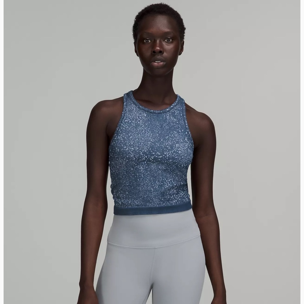 Lululemon Ebb to Street Cropped Racerback Tank Top in Mineral Blue. Size 4. NWT